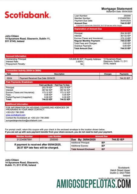 em branco Modelo Word e PDF de declaração de hipoteca do Irlanda Scotiabank